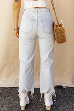 Light Blue High Rise Ripped Frayed Hem Straight Jeans