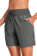 Gray Solid Pocketed Drawstring High Waist Swim Bottom