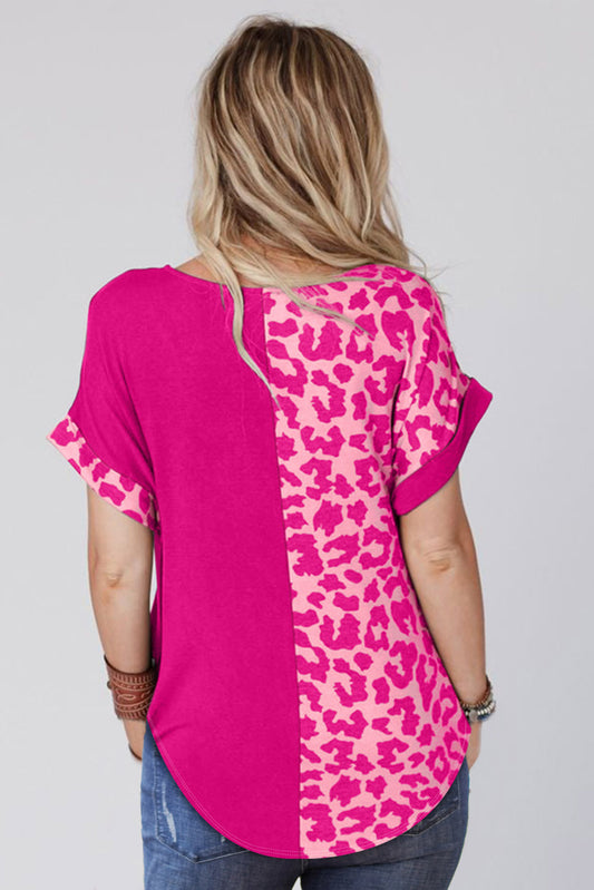 Top de manga corta con patchwork de medio leopardo