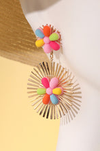 Red Colorful Flower Gold-pleated Dangle Earrings