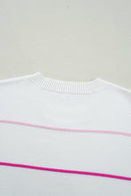 White Colorblock Striped Half Sleeve Drop Shoulder Sweater