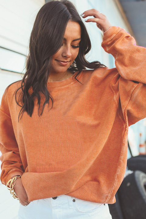 Orange JOLENE Ribbed Corded Oversized Sweatshirt