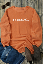 Orange Thankful Ribbed Crew Neck Thanksgiving Sweatshirt