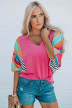 Stripe Color Block Bubble Sleeve Top