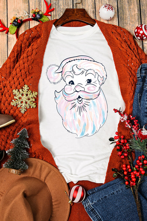 White Cute Santa Claus Graphic Casual Tee