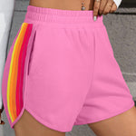 Bonbon Color Block Stripes Elastic High Waist Active Shorts