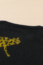 Black Cheetah Pattern Knit Round Neck Sweater