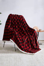 Fiery Red Buffalo Plaid Print Sherpa Large Throw Blanket