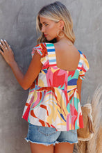 Multicolor Abstract Print Striped Trim Maxi Sundress