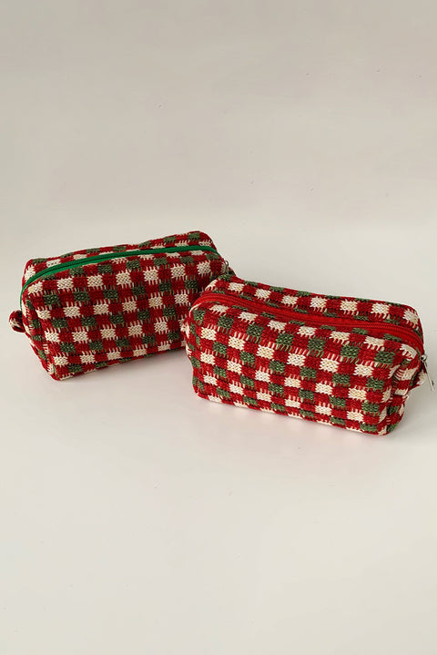 Racing Red Christmas Style Crochet Zipper Square Makeup Bag