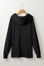 Black Waffle Knit Fleece Lined High Low Oversized Hoodie