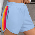 Beau Blue Color Block Stripes Elastic High Waist Active Shorts