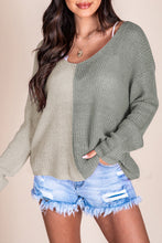 Pink Long Sleeve V-Neck Colorblock Sweater