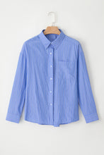 Blue Stripe Button Up Oversized Casual Shirt