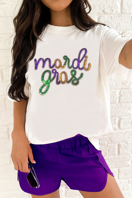 White Sequin mardi gras Graphic Plus Size T Shirt