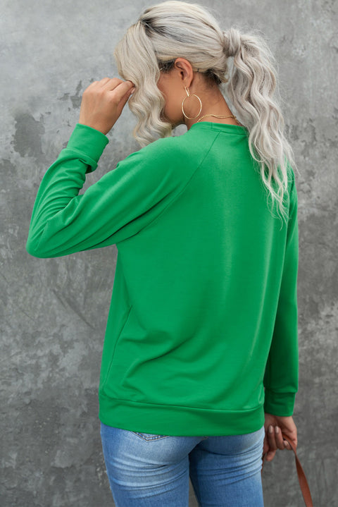 Green St. Patricks LUCKY Clover Print Raglan Sleeve Sweatshirt