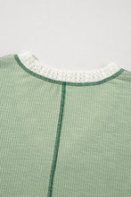 Grass Green Crochet Detail Exposed Seam High Low Loose Top