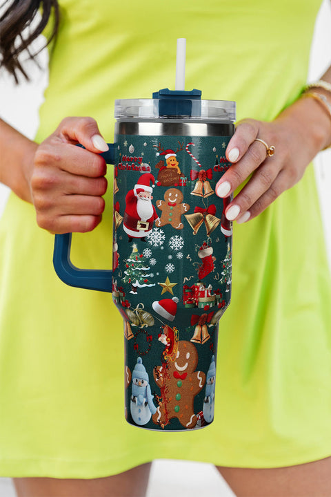 Vasos de acero inoxidable con asa y estampado navideño azul islandés 