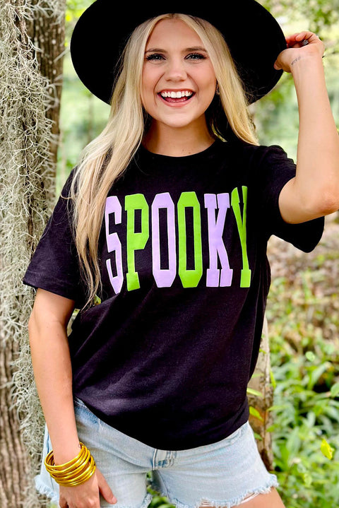 Black SPOOKY Graphic Crew Neck Halloween T Shirt