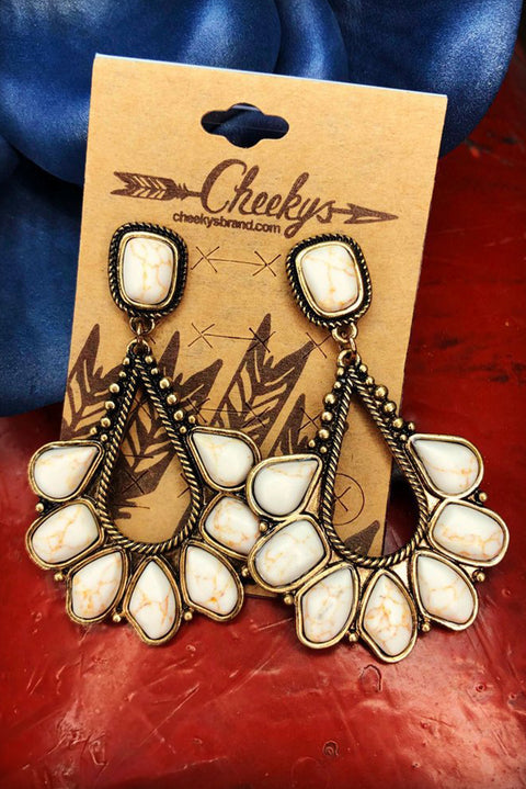 White Turquoise Inlay Cut Out Western Dangle Earrings