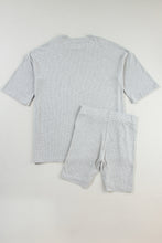 Light Grey Solid Color Loose Tunic Top and Slim Shorts Set