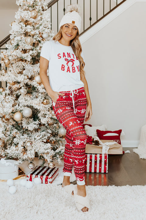 Camiseta blanca con gráfico de lazo de regalo de SANTA BABY