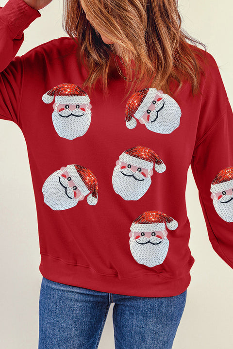 Red Santa Claus Sequin Graphic Sweatshirt