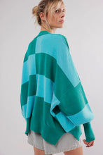 Green Checkered Side Slits Drop Shoulder Oversized Sweater