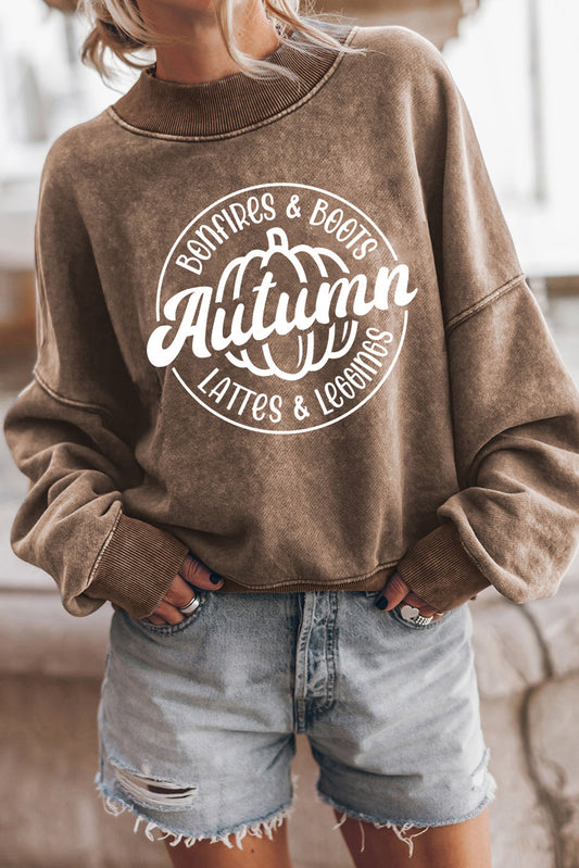 Sudadera holgada con hombros caídos y estampado de calabaza de otoño marrón