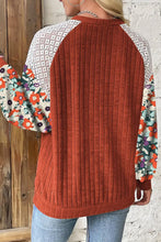 Cinnamon Floral Patchwork Long Sleeve Ribbed Blouse