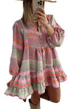 Vestido babydoll con botones y mangas abullonadas con estampado bohemio multicolor