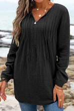 Black Casual Pleated V Neck Textured Loose Top