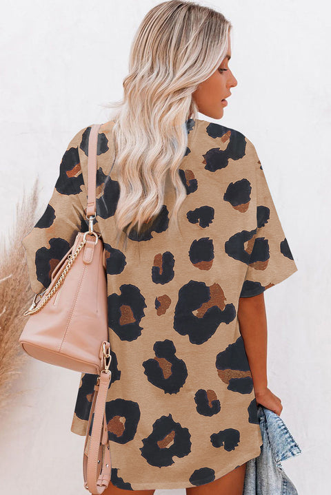 Leopard Texas Rope Bowknot Print Oversized T Shirt