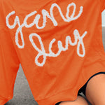 Russet Orange Tinsel Game Day Drop Shoulder Graphic Sweatshirt