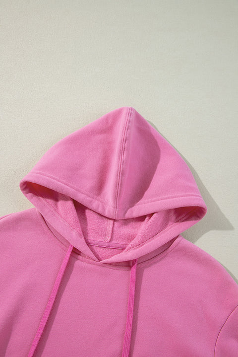 Bonbon Solid Color Fleece Lined Drawstring Hoodie with Pocket