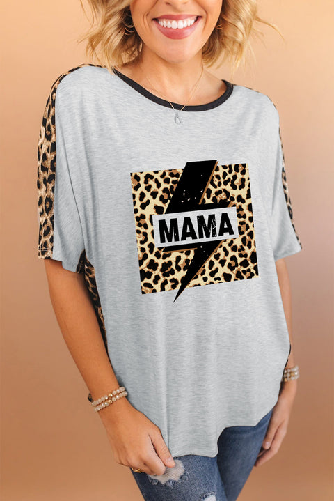 Gray MAMA Bolt Contrast Leopard Print Dolman Tee