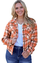 Orange Plaid Button-Up Flap Pocket Jacket