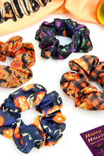 Black Halloween Pattern Print Hair Scrunchie