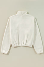 White Fleece Placket Turn-down Collar Drop Shoulder Sweatshirt