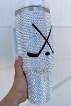 Silvery Hockey Game Day Rhinestone 40 Oz Tumbler with Handle