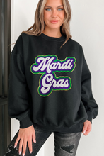 Black Mardi Gras Chenille Patched Graphic Drop Shoulder Sweatshirt