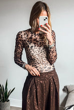 Brown Leopard Round Neck Long Sleeve Slim Top