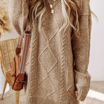 Parchment Cable Knit Drop Shoulder Loose Fit Sweater Dress