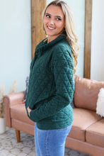 Blackish Green Plus Size Quarter Buttoned Pocketed Quilted Sweatshirt