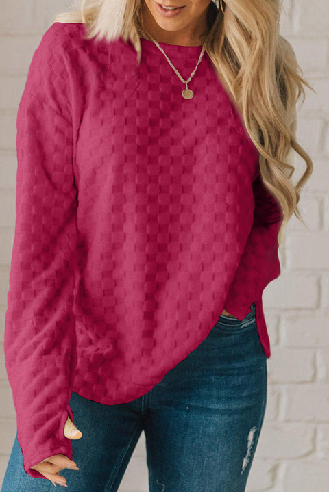 Rose Red Solid Textured Thumbhole Sleeve Top