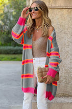 Stripe Printed Ribbed Long Knitted Cardigan