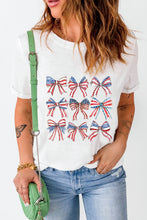 White American Flag Bow Knot Print Crew Neck Casual Tee