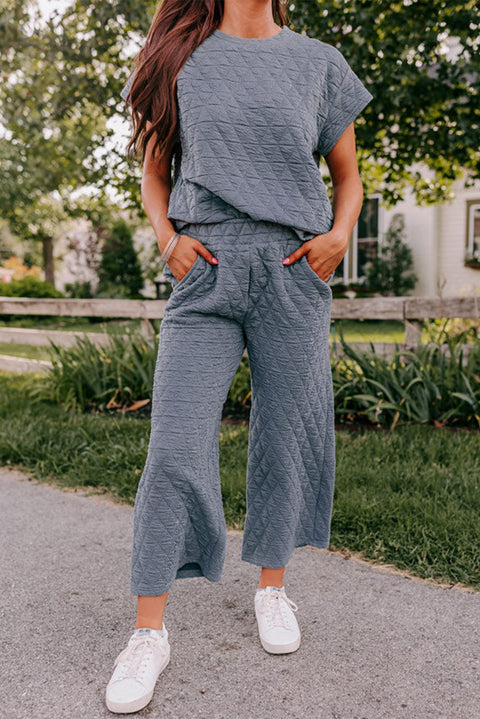 Conjunto de pantalones anchos de manga corta acolchados en verde azulado real 