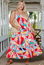 Multicolor Abstract Print Striped Trim Maxi Sundress