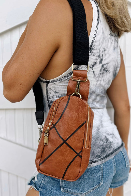 Chestnut Balls Pattern PU Leather Zipped Sling Bag